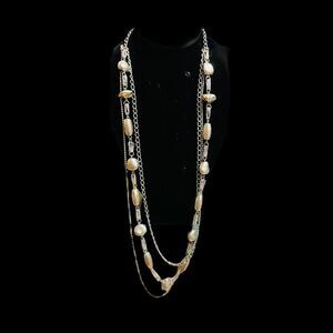 Silver Bead Mult-strand Long Necklace